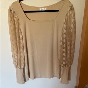 Beige Women's Top with Sheer Sleeves